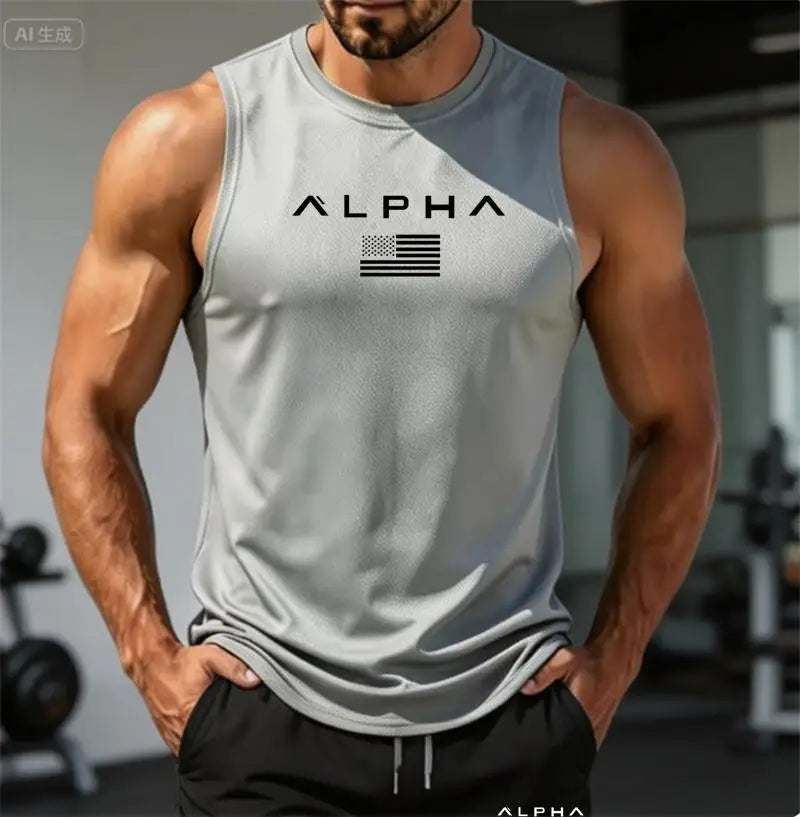 2026 Alpha Men's Printed Round-neck Fitness Vest+shorts Undershirt, Muscle Quick-drying Basketball Vest