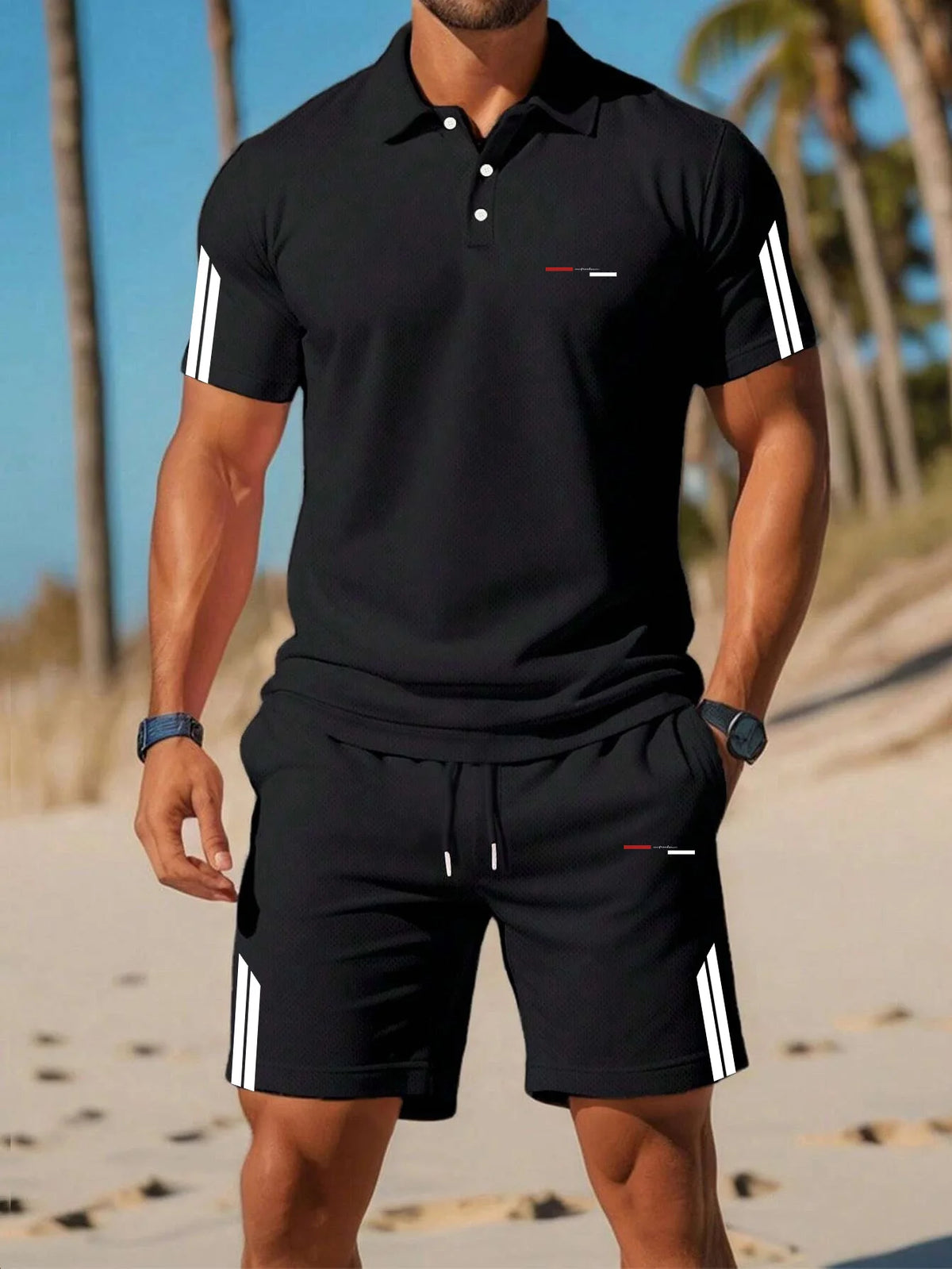 2026 Summer Men's Polo Shirt Set - 3D Printed Design Breathable Lightweight Comfortable Fashionable Outdoor Men's Clothing