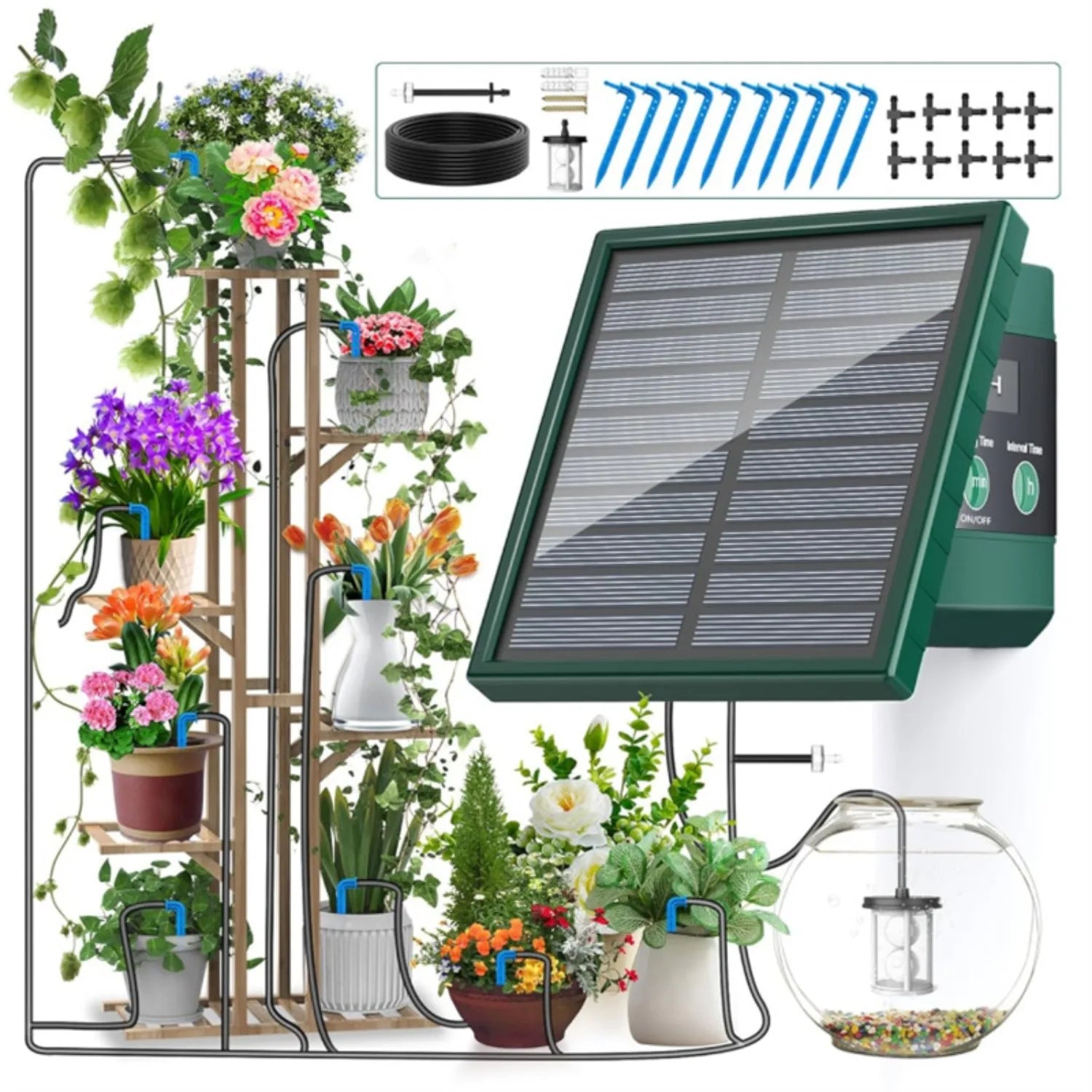 1pc DIY Solar-Powered Automatic Drip Irrigation System for Raised Beds Greenhouses Vegetable Gardens Balcony Hanging Plants