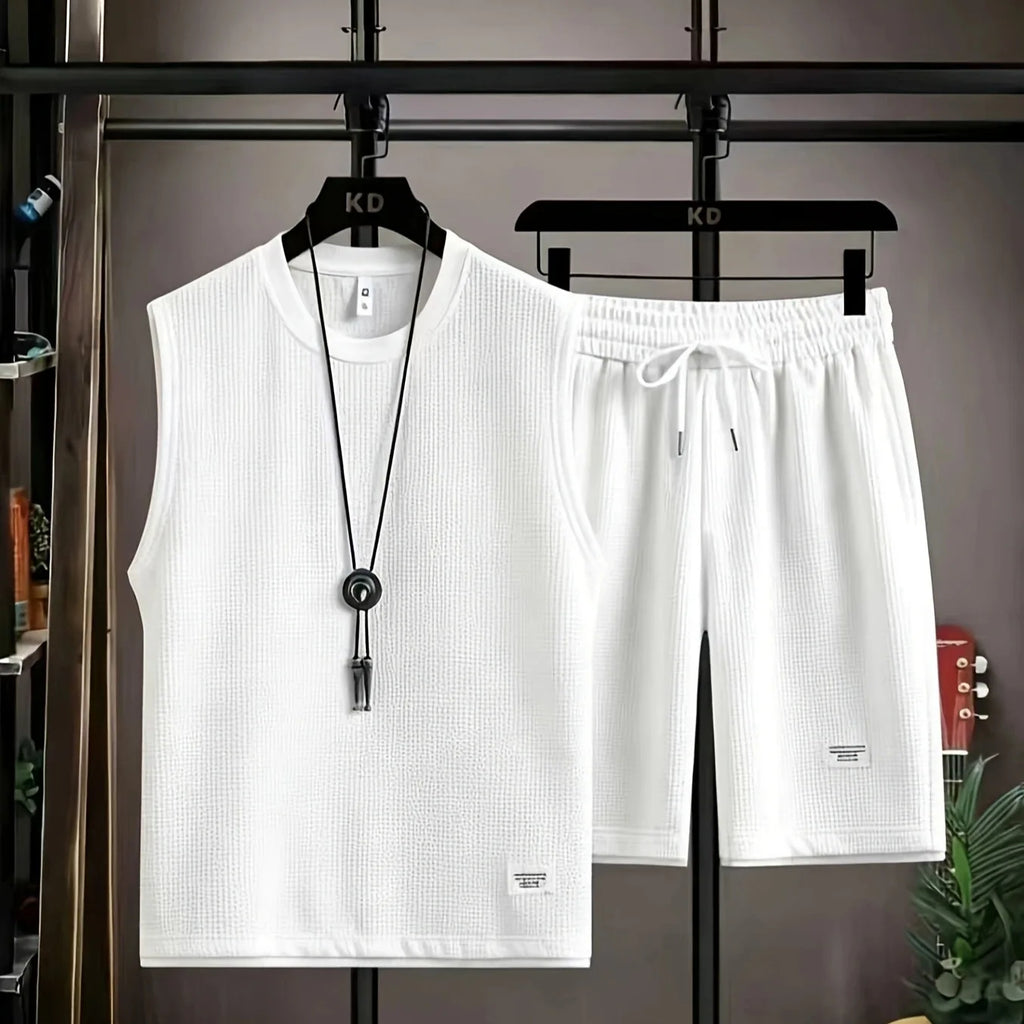 Summer men's vest sets high quality Gym jogging sportswear set Mesh quick drying fashion casual Vest + Shorts 2 piece set 3XL