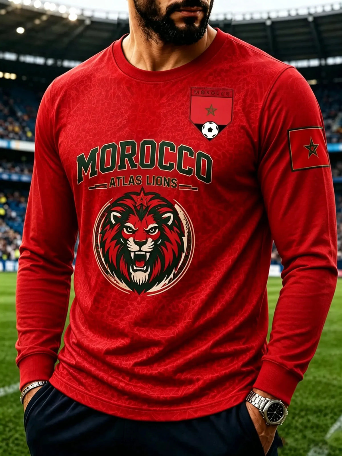 2026 Morocco round neck long sleeved T-shirt 3D printed long sleeved casual daily breathable fast drying fashion versatile
