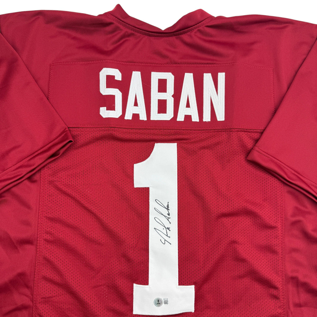 Autographed/Signed Nick Saban Alabama Red College Football Jersey PSA/DNA COA