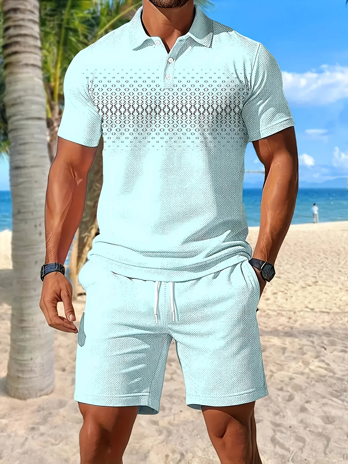 2026 Summer Men's Polo Shirt Set - 3D Printed Design Breathable Lightweight Comfortable Fashionable Outdoor Men's Clothing