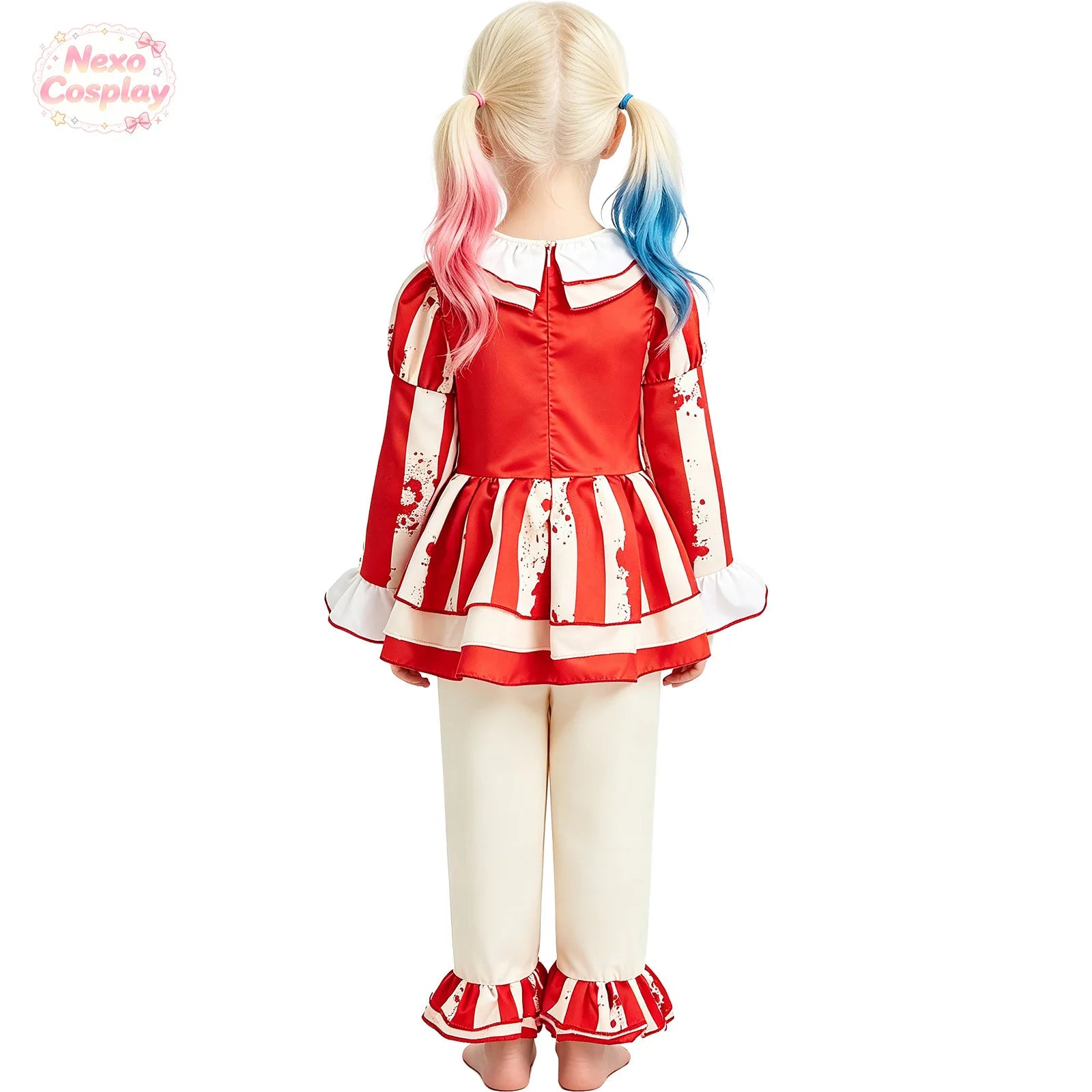 Kids Red White Striped Horror Clown Suit Halloween Cosplay Costume Hallowen Play Role Clothes Clothing