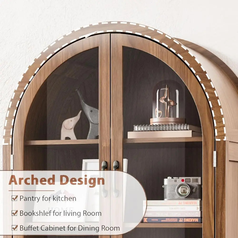70.9 Tall Walnut Acrylic Glass Display Cabinet for Collectibles, 5-Tier Curio Case for Living Room