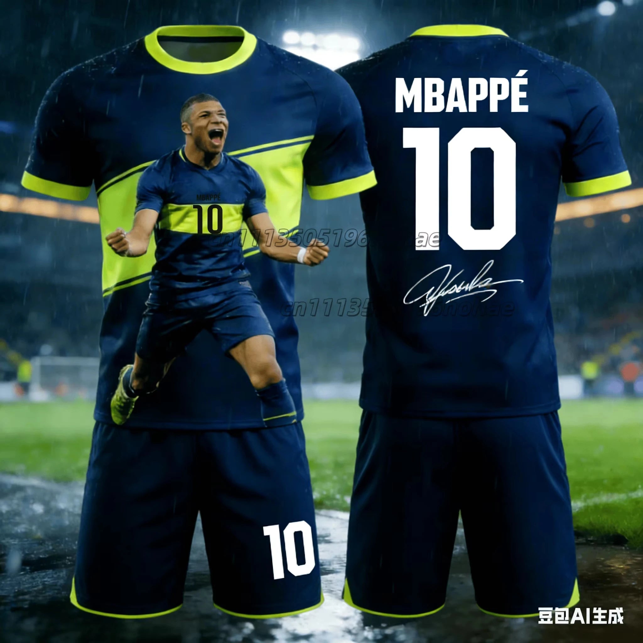 Summer New Item # Mbappe No.10 # Men's and Women's Commemorative T-shirt Shorts Football Sports Set Loose 3D Quick Drying Kids