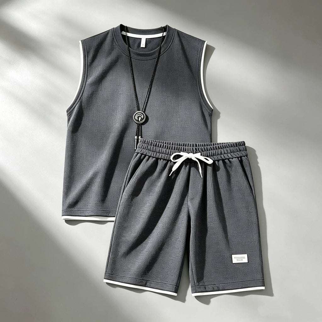 Summer men's vest sets high quality Gym jogging sportswear set Mesh quick drying fashion casual Vest + Shorts 2 piece set 3XL