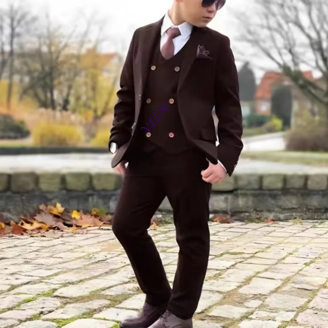 Boys 3 Piece Formal Suit Set with Blazer Pants Vest Customizable Wedding Tuxedo for Kids 2-16 Years