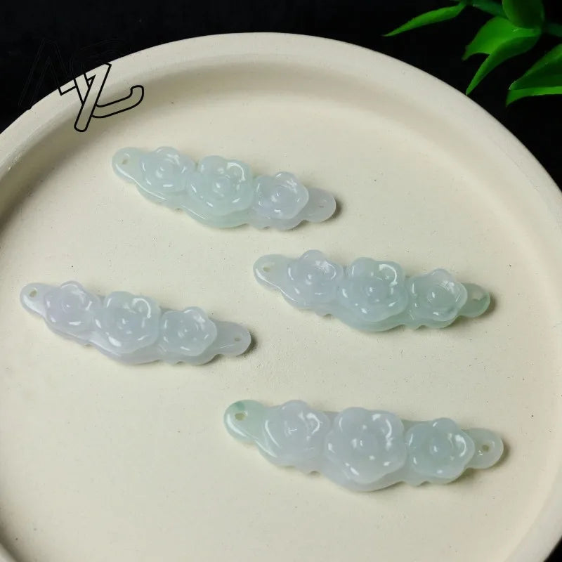 1pc Natural Jadeite Emerald Flower Hand Card DIY Accessories Luxury Jewelry Fashion Jewelry Exquisite Real Charms Gift Women Men