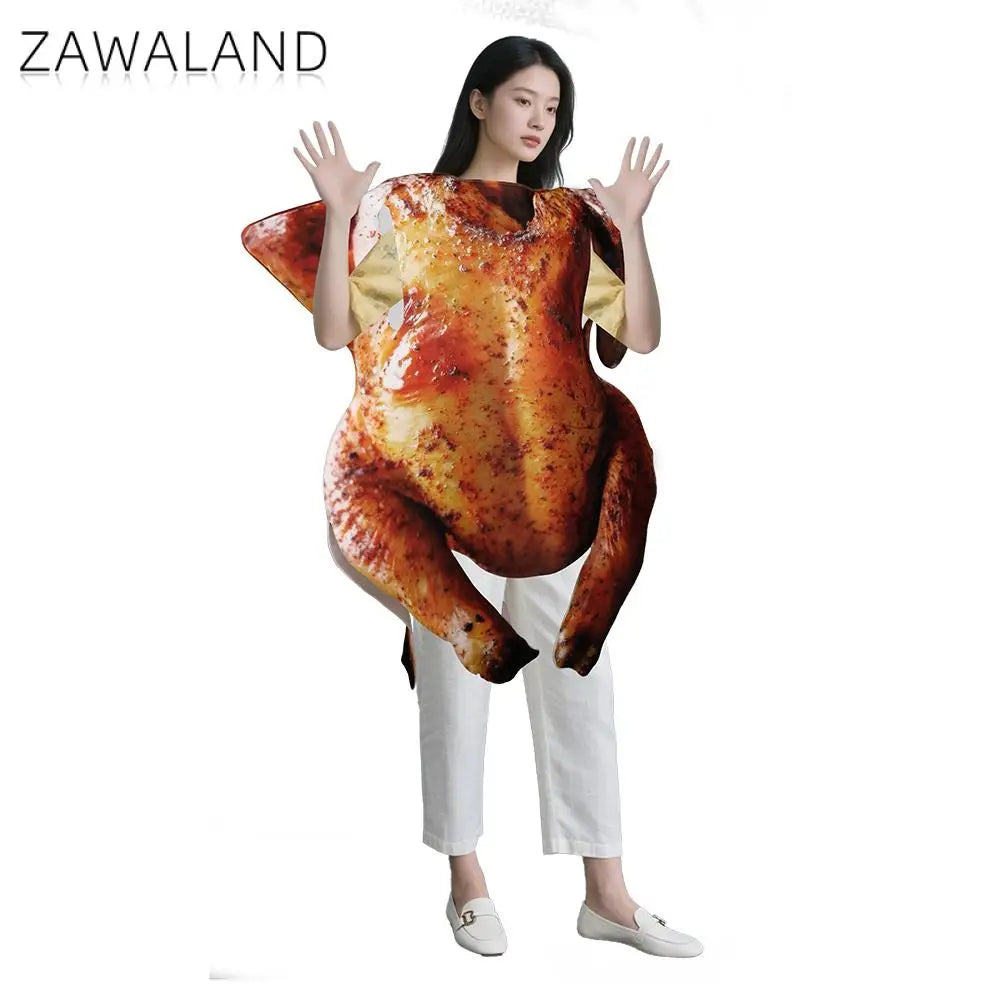 Zawaland Funny Roasted Turkey Costumes Adult Kid Cosplay Orleans Chicken Clothes Sponge Suit Thanksgiving Day Party Outfit