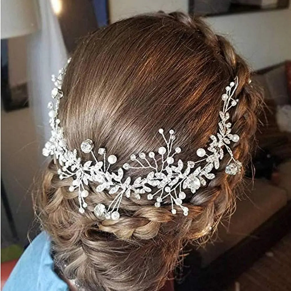 Pearl Bridal Headband Sparkling with Ribbon Rhinestone Headpiece Comfortable To Wear Handmade Bridesmaid Headwear Prom Event