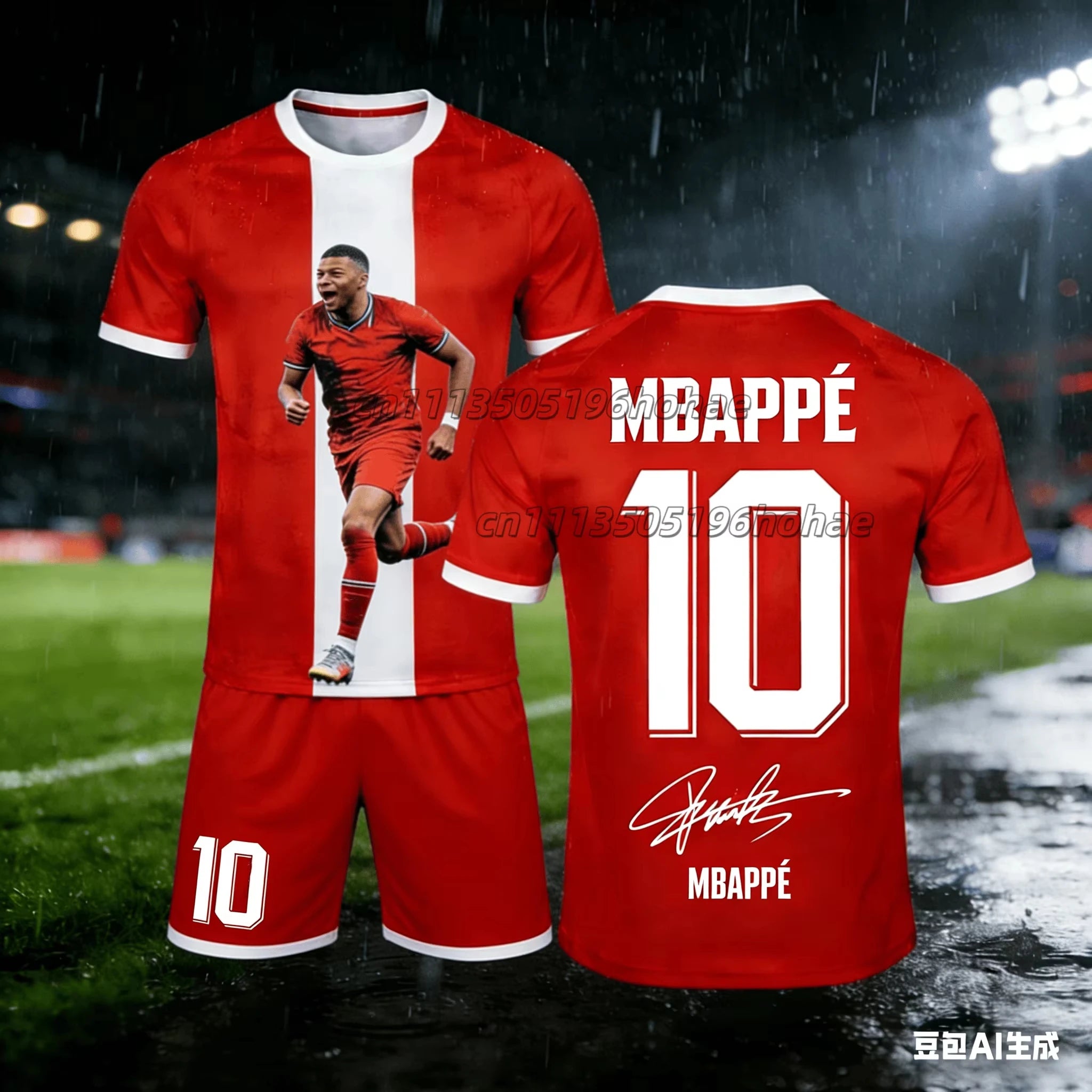 Summer New Item # Mbappe No.10 # Men's and Women's Commemorative T-shirt Shorts Football Sports Set Loose 3D Quick Drying Kids