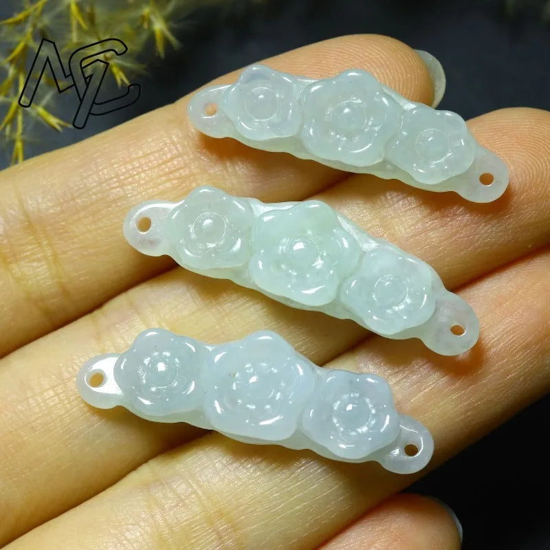 1pc Natural Jadeite Emerald Flower Hand Card DIY Accessories Luxury Jewelry Fashion Jewelry Exquisite Real Charms Gift Women Men