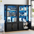 2pc Wood Display Cabinet with Glass Do, 69" Tall Curio Cabinet with LED Lights, Glass Display Case with Storage and 3 Shelves or