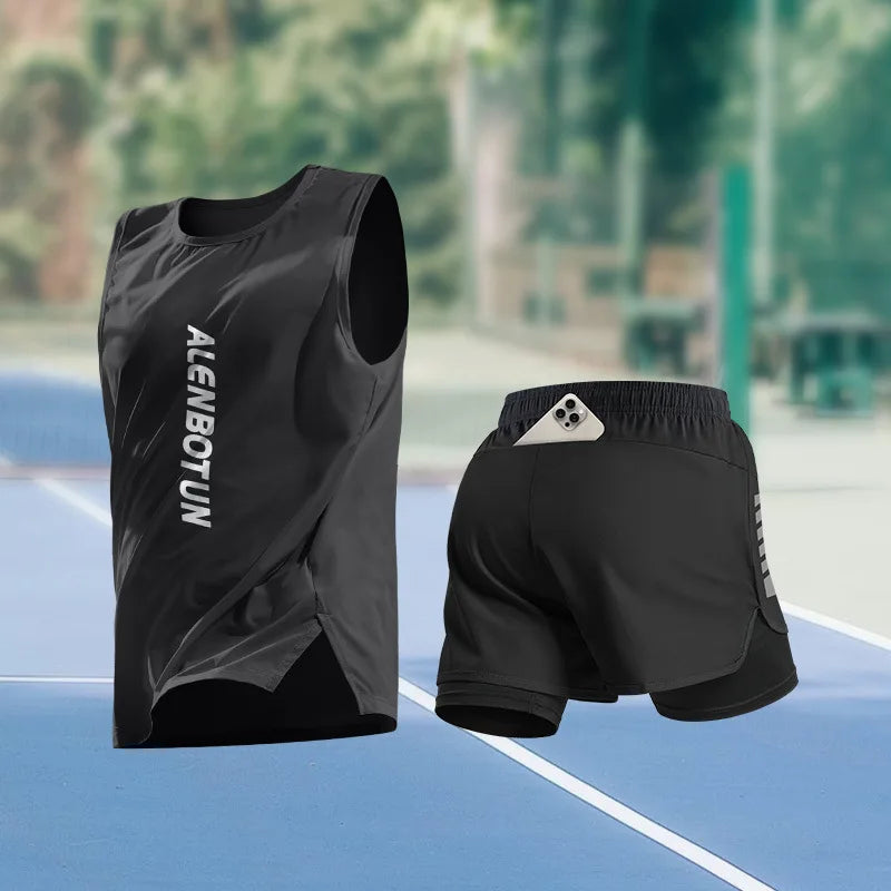 Men Running Sports Set Summer New Arrival Marathon Training Fitness Outfits Professional Quick Dry Basketball Tank Top And Short