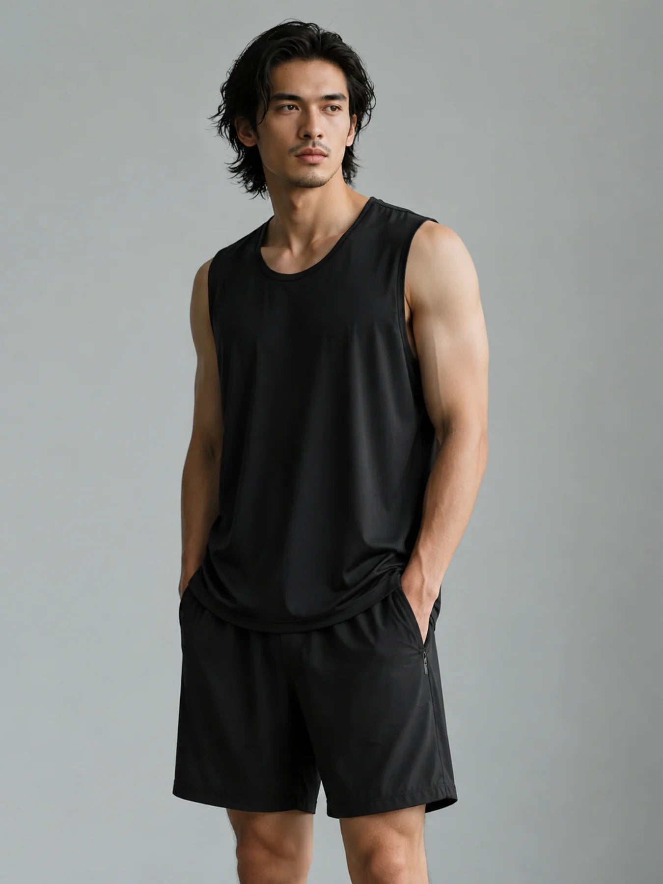 Men's Casual 2-Piece Sleeveless Outfit, Loose Fit Breathable Tank & Shorts