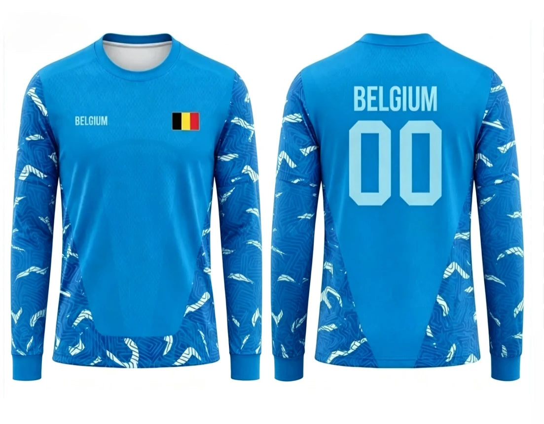 2026 new Belgian round neck long sleeved football jersey with fashionable print for both men and women, versatile for daily use