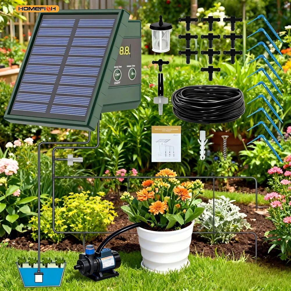 1pc DIY Solar-Powered Automatic Drip Irrigation System for Raised Beds Greenhouses Vegetable Gardens Balcony Hanging Plants