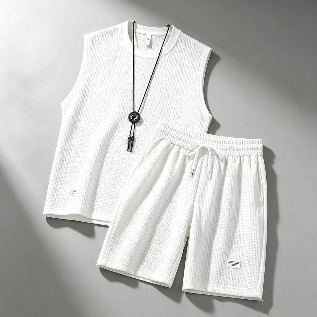 Summer men's vest sets high quality Gym jogging sportswear set Mesh quick drying fashion casual Vest + Shorts 2 piece set 3XL