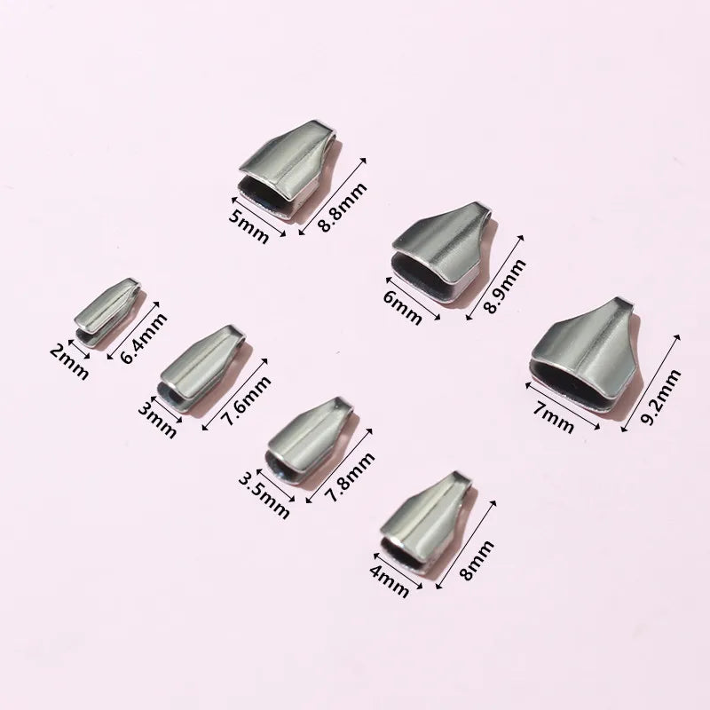 100pcs Stainless Steel 2-7mm Flat Cords Crimp End Beads Caps Clip Tip Fold for DIY Snake Chain Necklace Jewelry Making Findings