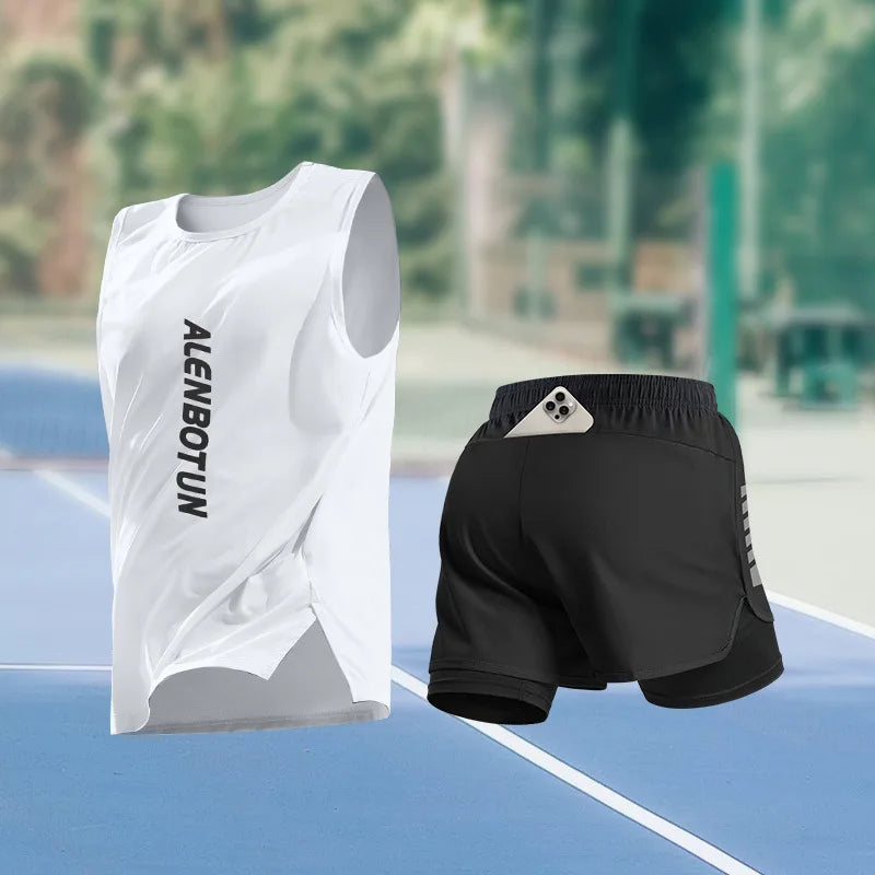 Men Running Sports Set Summer New Arrival Marathon Training Fitness Outfits Professional Quick Dry Basketball Tank Top And Short