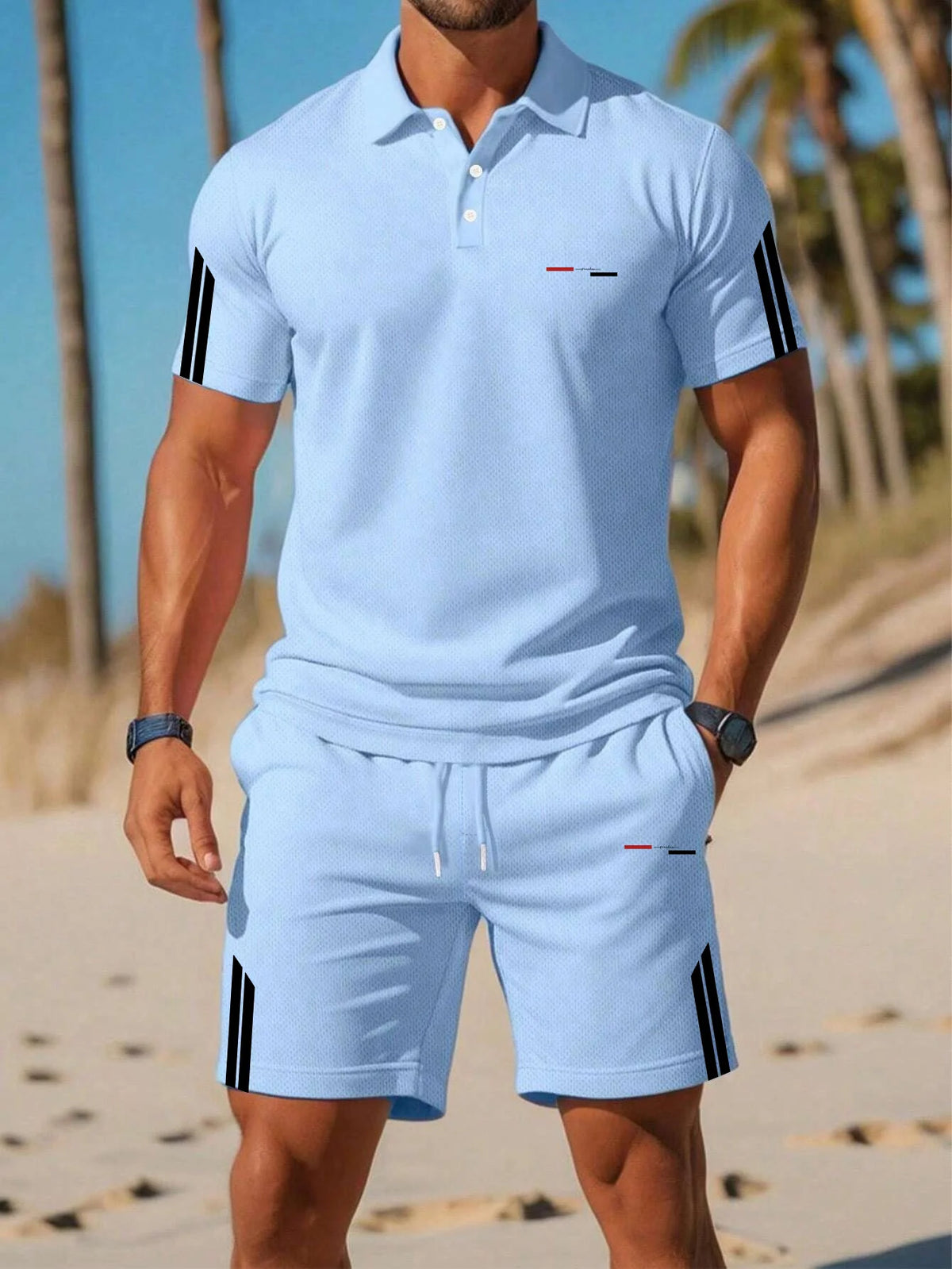 2026 Summer Men's Polo Shirt Set - 3D Printed Design Breathable Lightweight Comfortable Fashionable Outdoor Men's Clothing