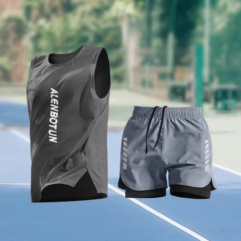 Men Running Sports Set Summer New Arrival Marathon Training Fitness Outfits Professional Quick Dry Basketball Tank Top And Short