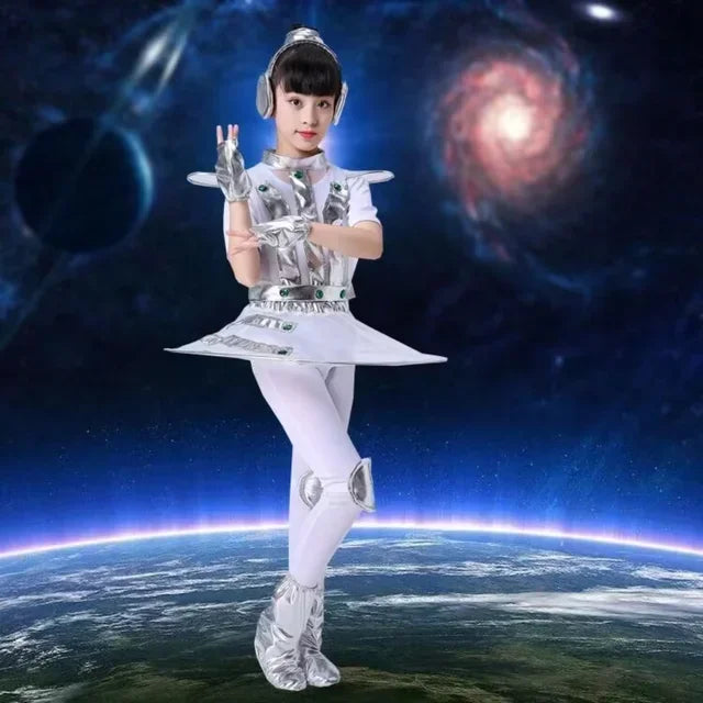Kids Robot Space Future Style Costume Boys Girls Performance Outfit Alien Halloween Stage Show Party Cosplay Dress Up Clothes