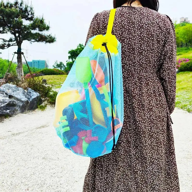 Large Capacity Portable Mesh Beach Storage Bag Breathable Foldable 1Pc Tote for Kids Beach Toys Pool Parties