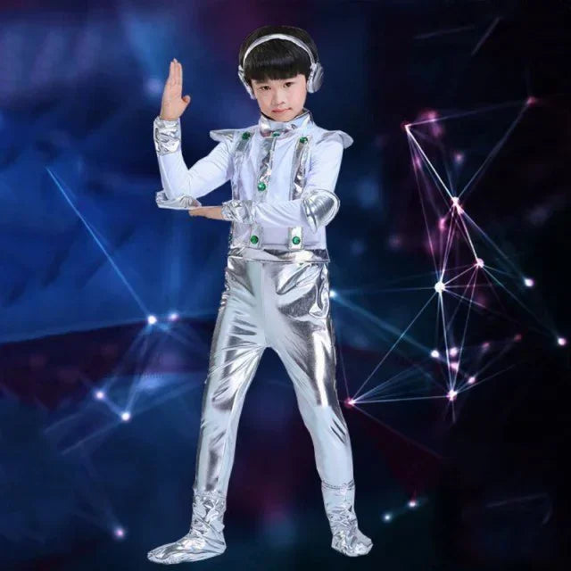 Kids Robot Space Future Style Costume Boys Girls Performance Outfit Alien Halloween Stage Show Party Cosplay Dress Up Clothes