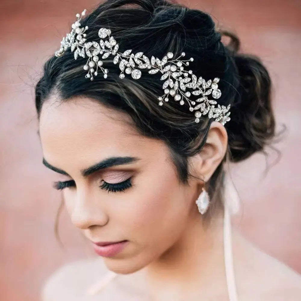 Pearl Bridal Headband Sparkling with Ribbon Rhinestone Headpiece Comfortable To Wear Handmade Bridesmaid Headwear Prom Event