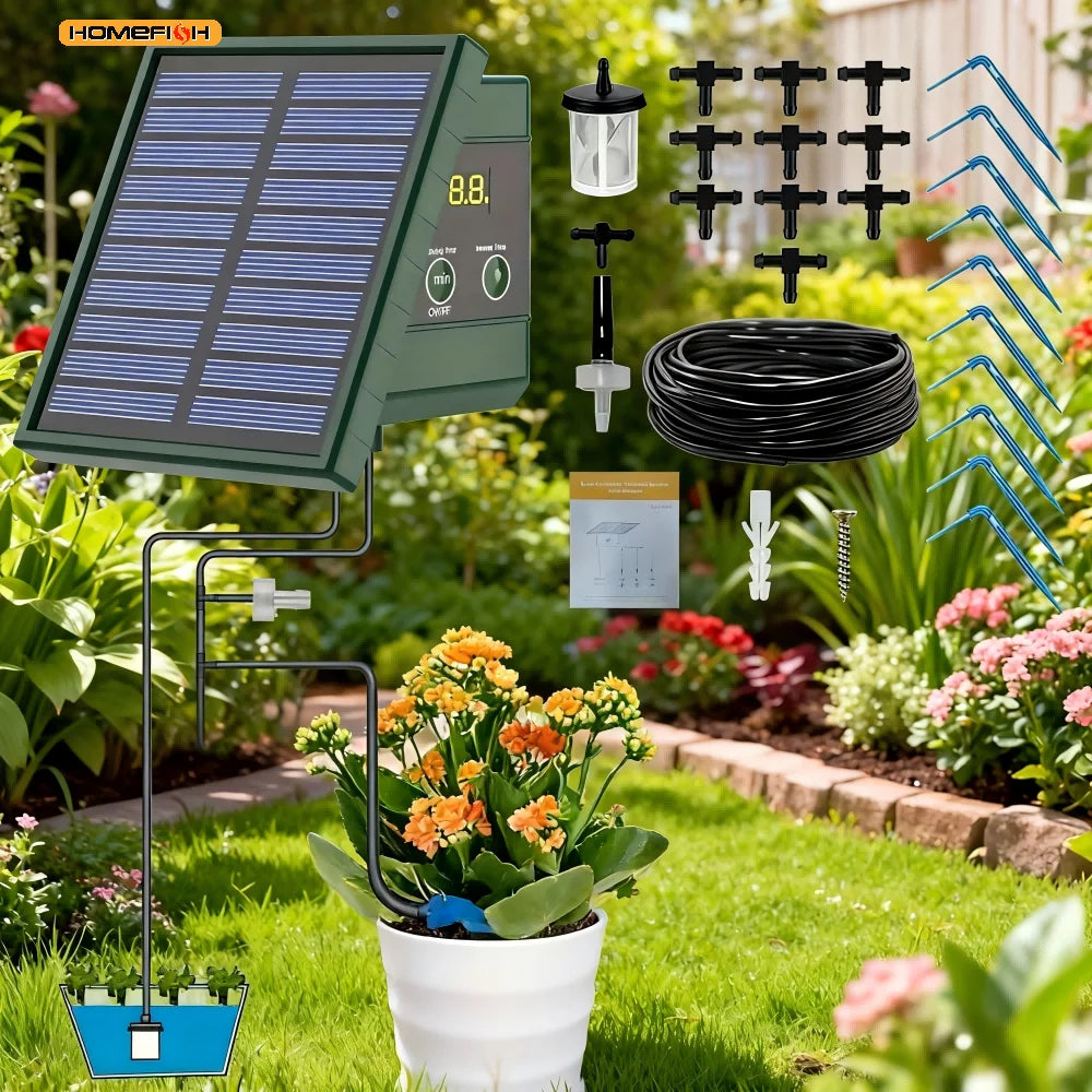 1pc DIY Solar-Powered Automatic Drip Irrigation System for Raised Beds Greenhouses Vegetable Gardens Balcony Hanging Plants