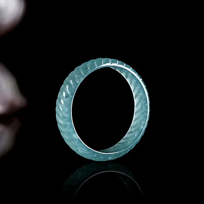 Blue Real Burmese Jadeite Rings Luxury Emerald Carved Gifts Vintage Amulet Designer Burmese Jade Natural Jewelry Accessories