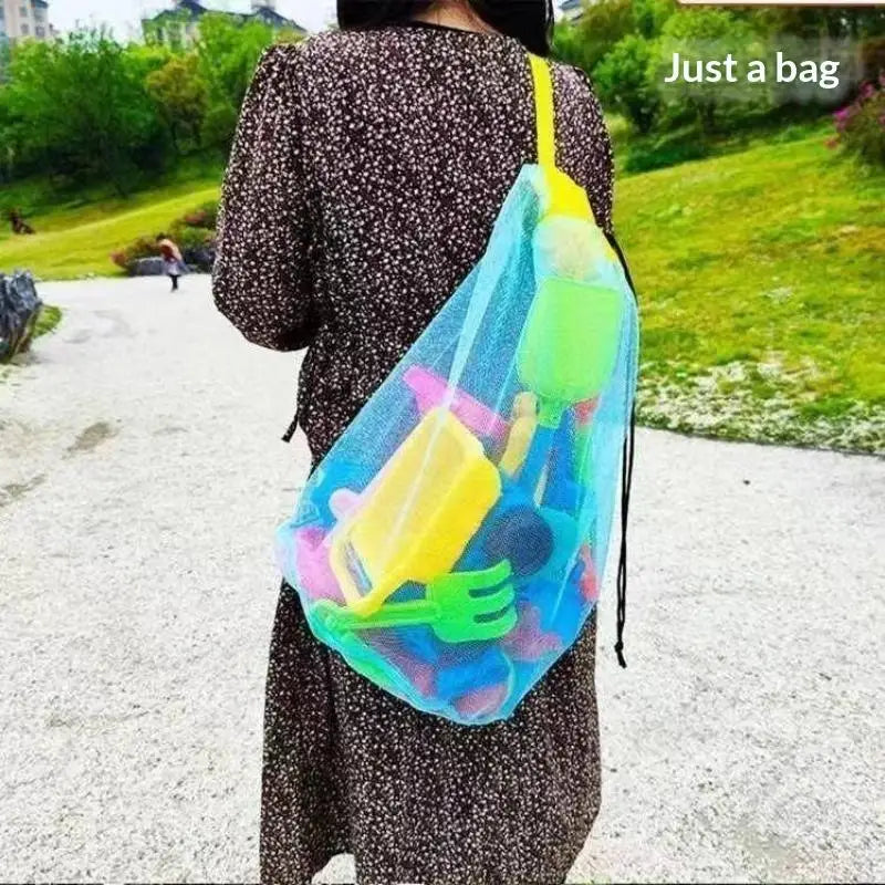 Large Capacity Portable Mesh Beach Storage Bag Breathable Foldable 1Pc Tote for Kids Beach Toys Pool Parties