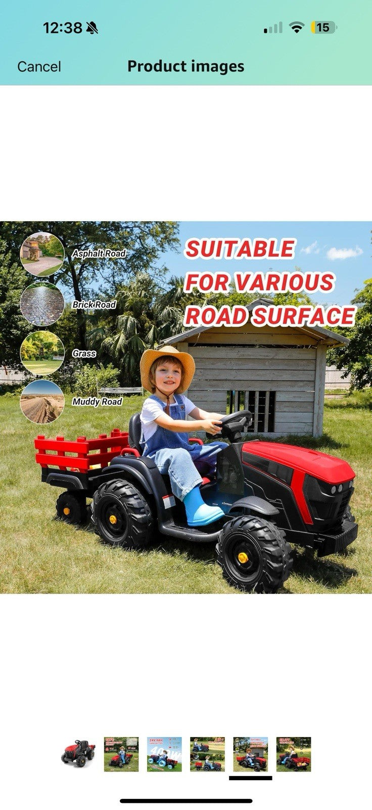 24V Battery-Powered Electric Ride-On Tractor with Trailer Toy